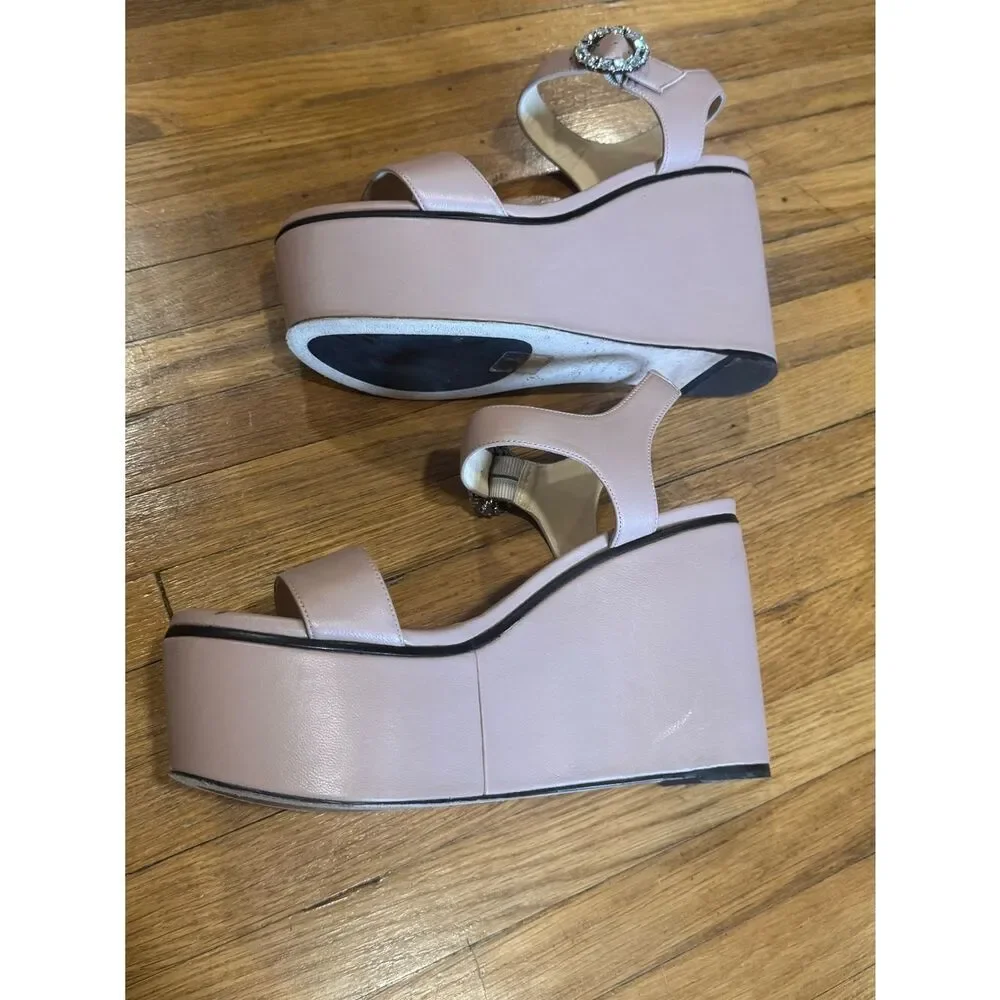 Jimmy Choo Jimmy Nylah 100 Crystal Buckle Leather Platform Wedge Sandals 41.5